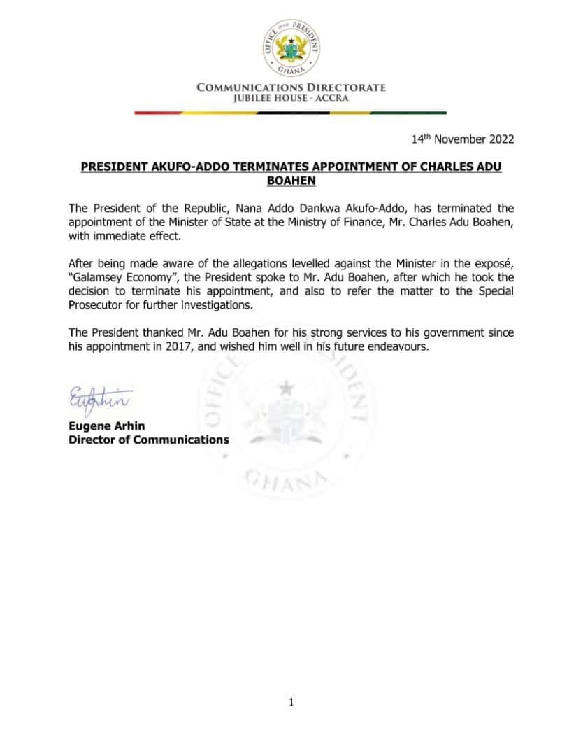 Charles Adu Boahen Sacked As MP By President Akufo Addo 