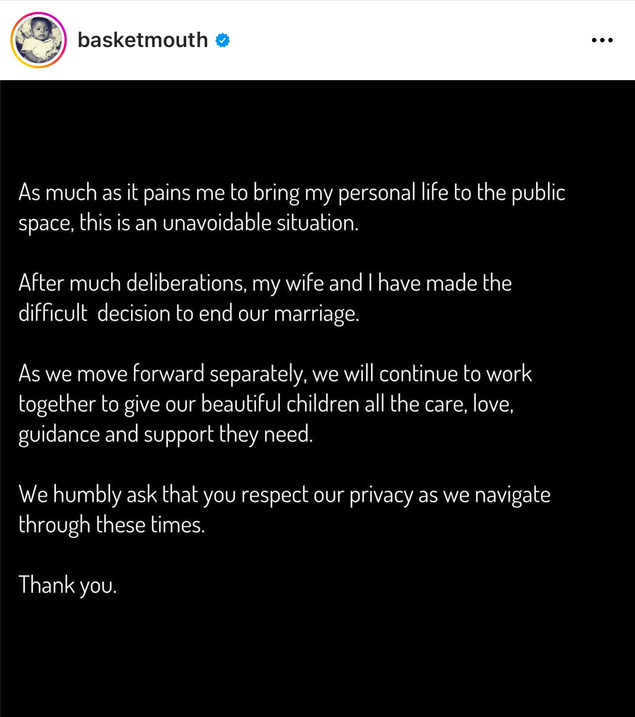 Basketmouth and wife divorce