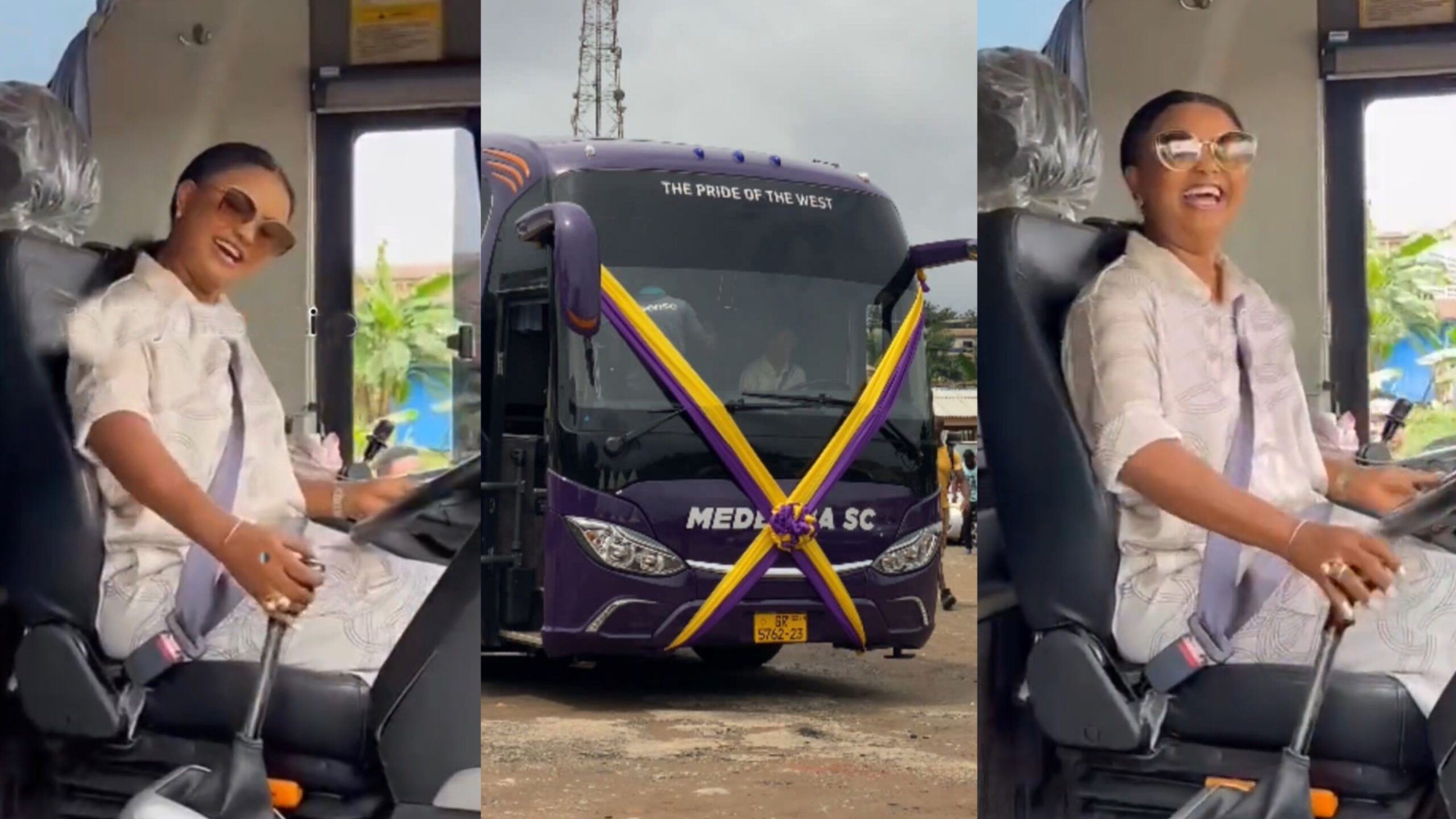 Watch How Nana Ama McBrown Drove New Bus Donated To Medeama FC
