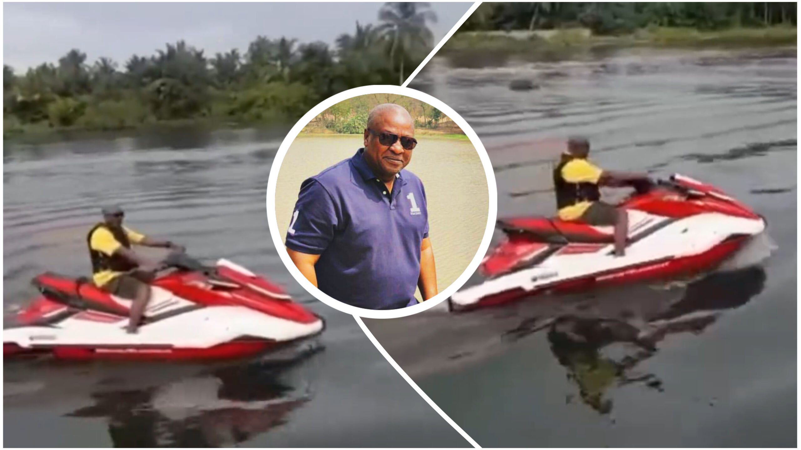 Former President John Mahama Shows Off His Jetski Riding Skills On The Ada River