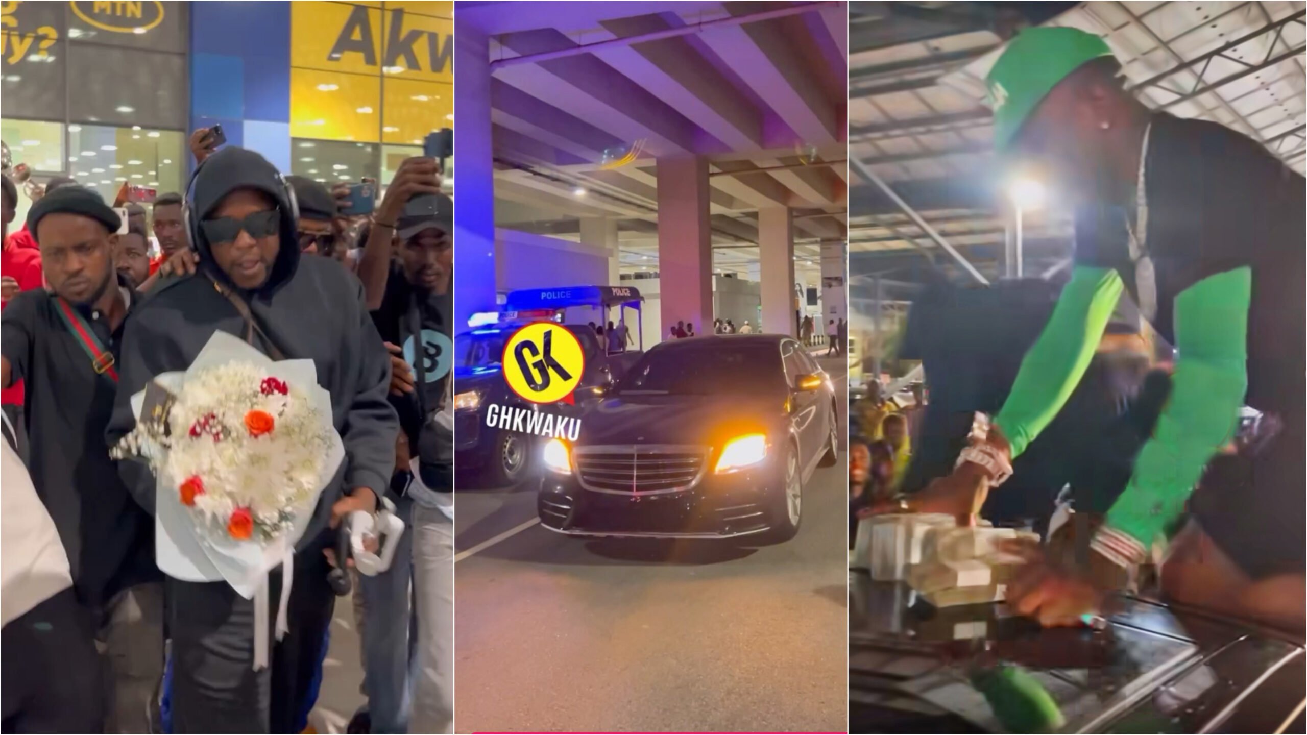 Medikal Landed In Ghana, Spray Cash With Shatta Wale After Successful O2 Sold Out Show