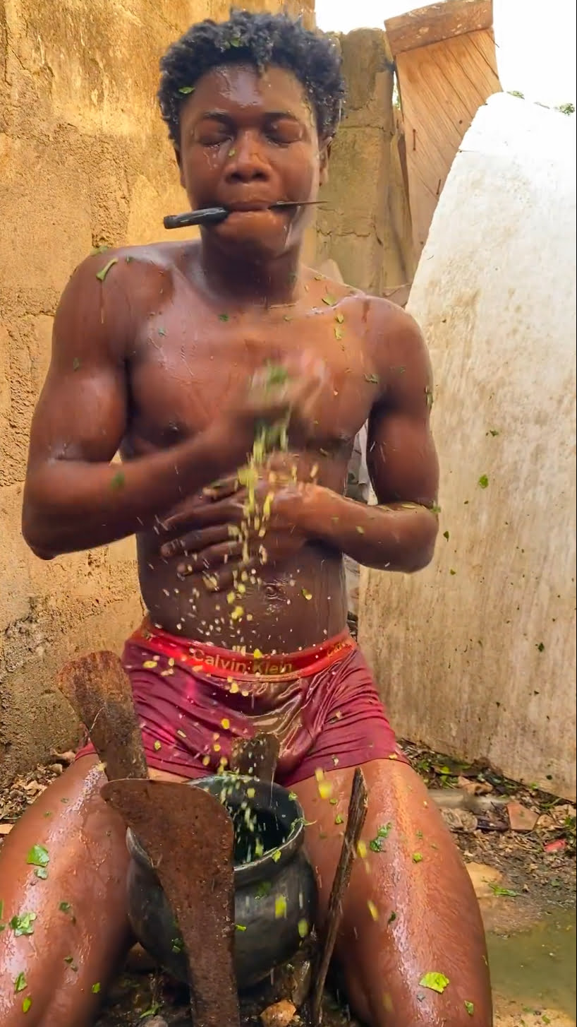 Young man taking spiritual bathing