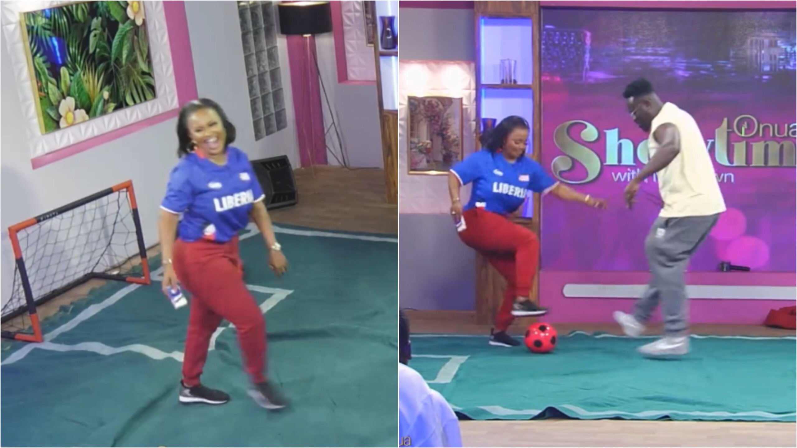 Nana Ama McBrown Displays Her Football Talent, Skillfully Scores A Goal On Onua Showtime 