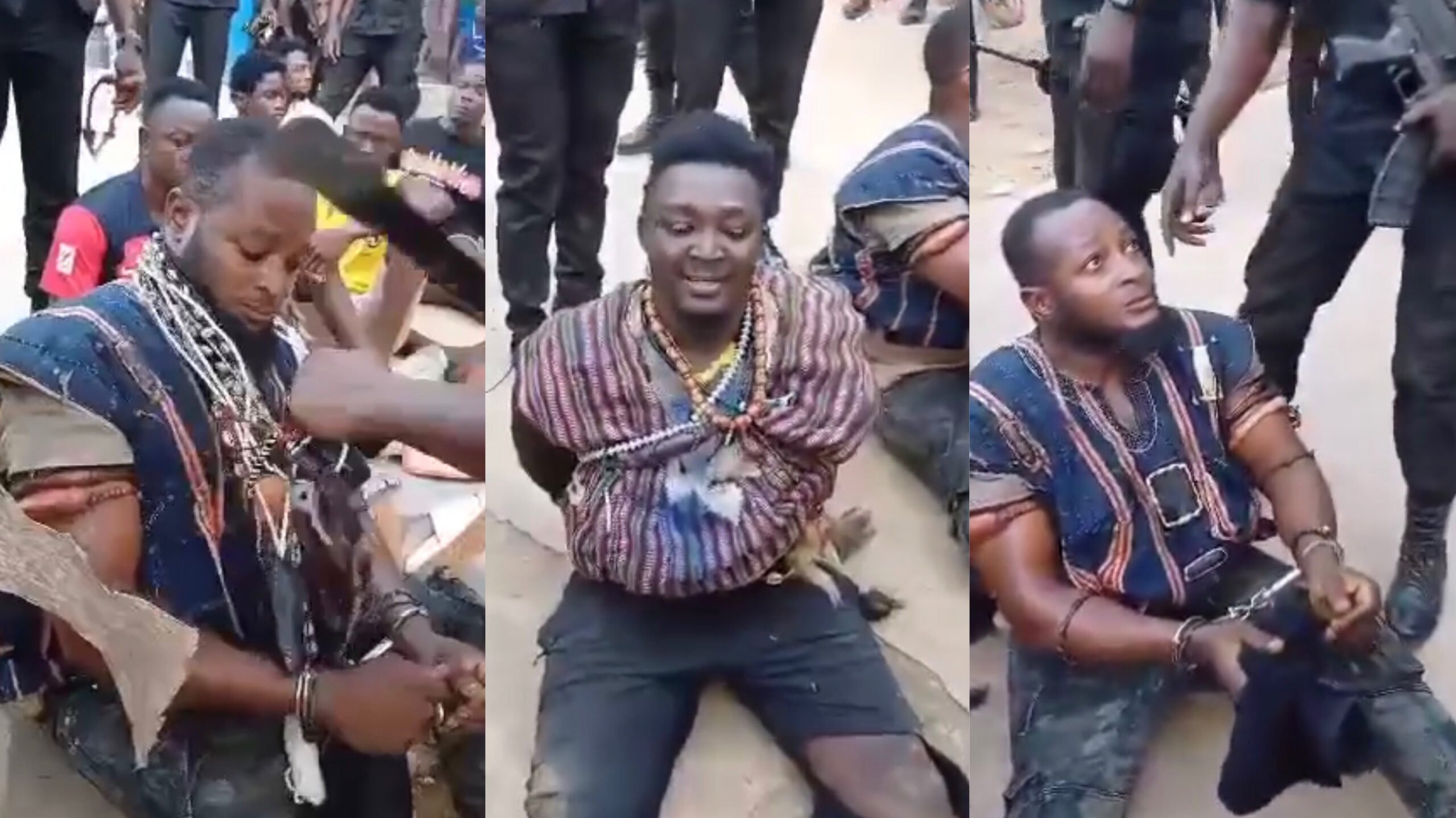 “Odeeshi do yawa”: Juju man in tears after daring Ghana police and loosing his vanishing powers – VIDEO