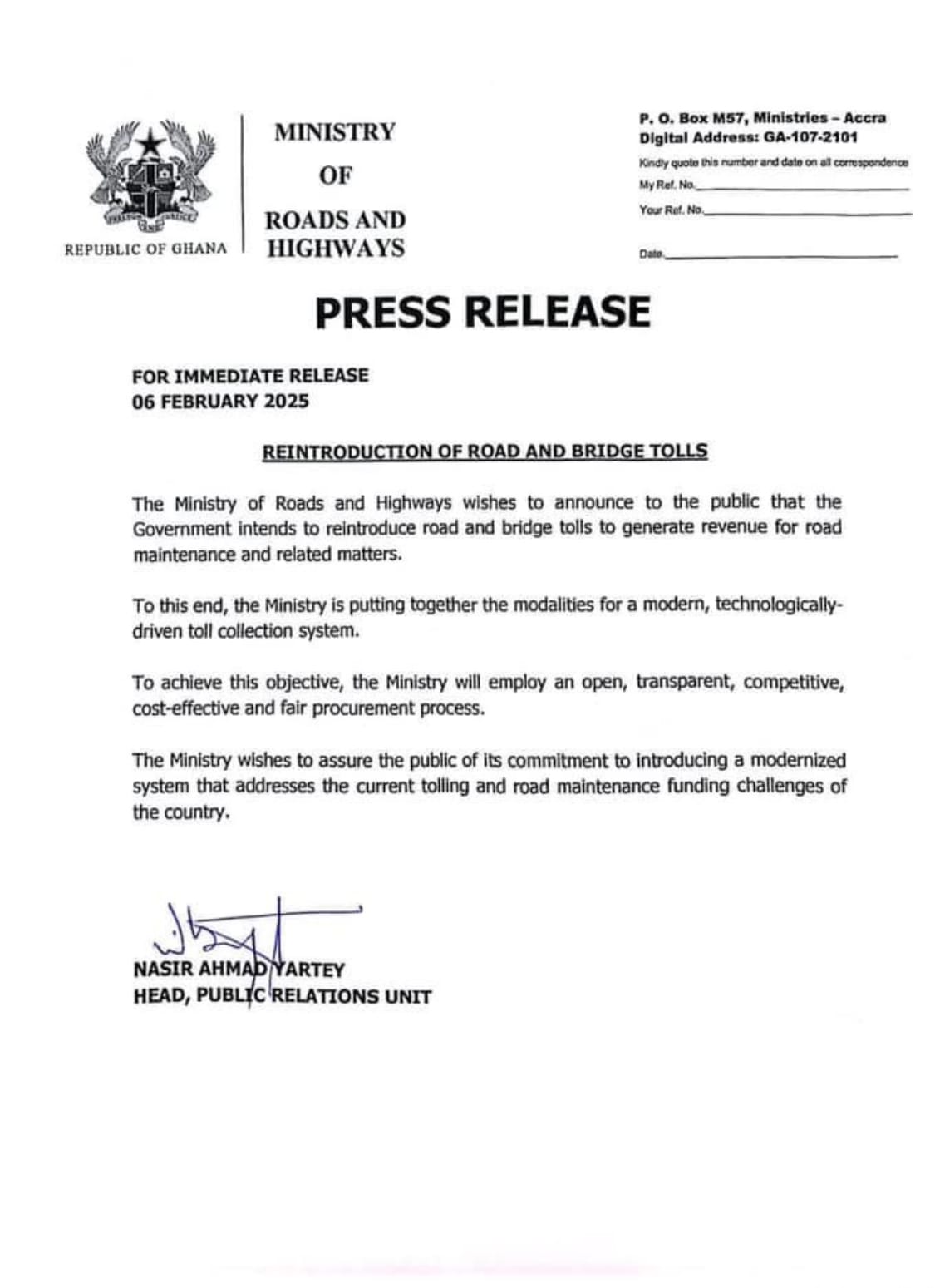 BREAKING: Government to Reintroduce Road and Bridge Tolls with a Modernized System