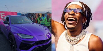 WATCH: Shatta Wale’s $150K Purple Lamborghini Urus Finally Arrives in Ghana