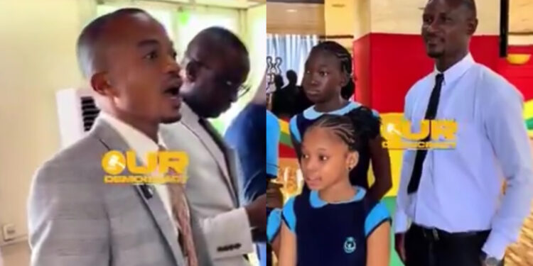 Ahafo Ano South East MP Yakubu Mohammed speaking to pupils during a school visit in a viral video that has sparked widespread debate in Ghana.