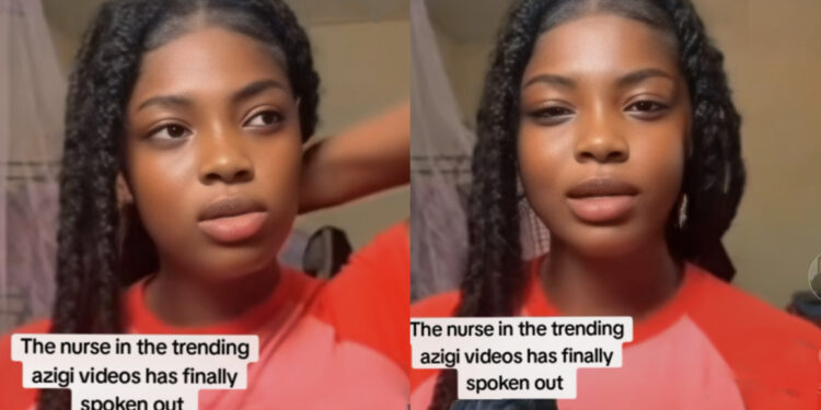 Young nursing student Lisa records an emotional TikTok video denying involvement in the viral Azigi footage and alleging someone is blackmailing her.