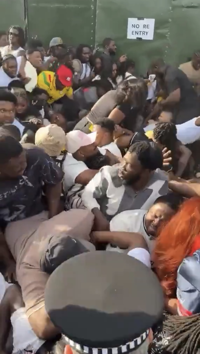 Chaotic scene at Shatta Fest UK in London as thousands of fans flee after stampede at Shatta Wale's concert leaves a female fan dead at Ghana Party in the Park venue